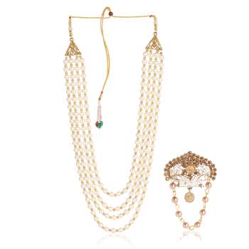   groom sherwani necklace moti mala layered for wedding | groom mala with brooch set 2