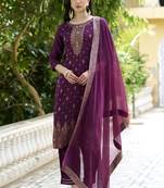 Vredevogel  women kurta and pant sets viscose rayon silk blend with neck handwork