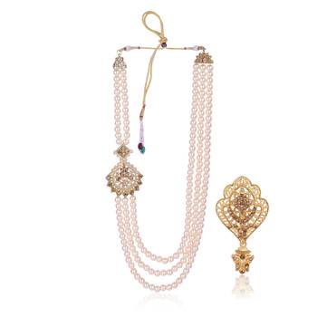   groom sherwani necklace moti mala layered for wedding | groom mala with brooch set 2