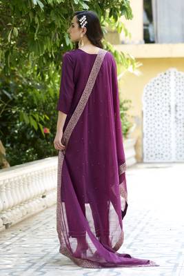 Vredevogel  women kurta and pant sets viscose rayon silk blend with neck handwork 2