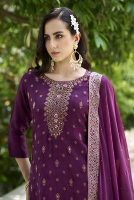 Vredevogel  women kurta and pant sets viscose rayon silk blend with neck handwork 3