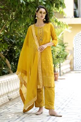 Vredevogel  women kurta and pant sets viscose rayon silk blend with neck handwork 1