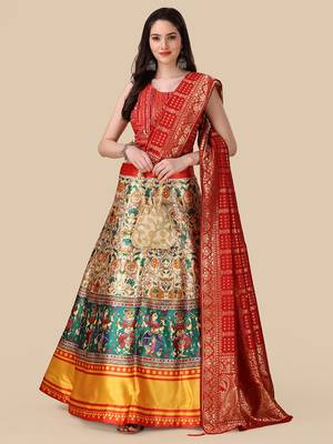 Red Digital Printed Lehenga Choli Set With Dupatt 1