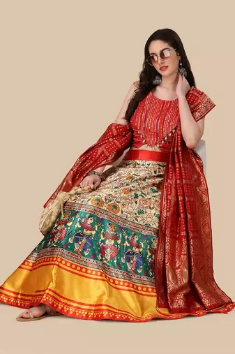 Red Digital Printed Lehenga Choli Set With Dupatt