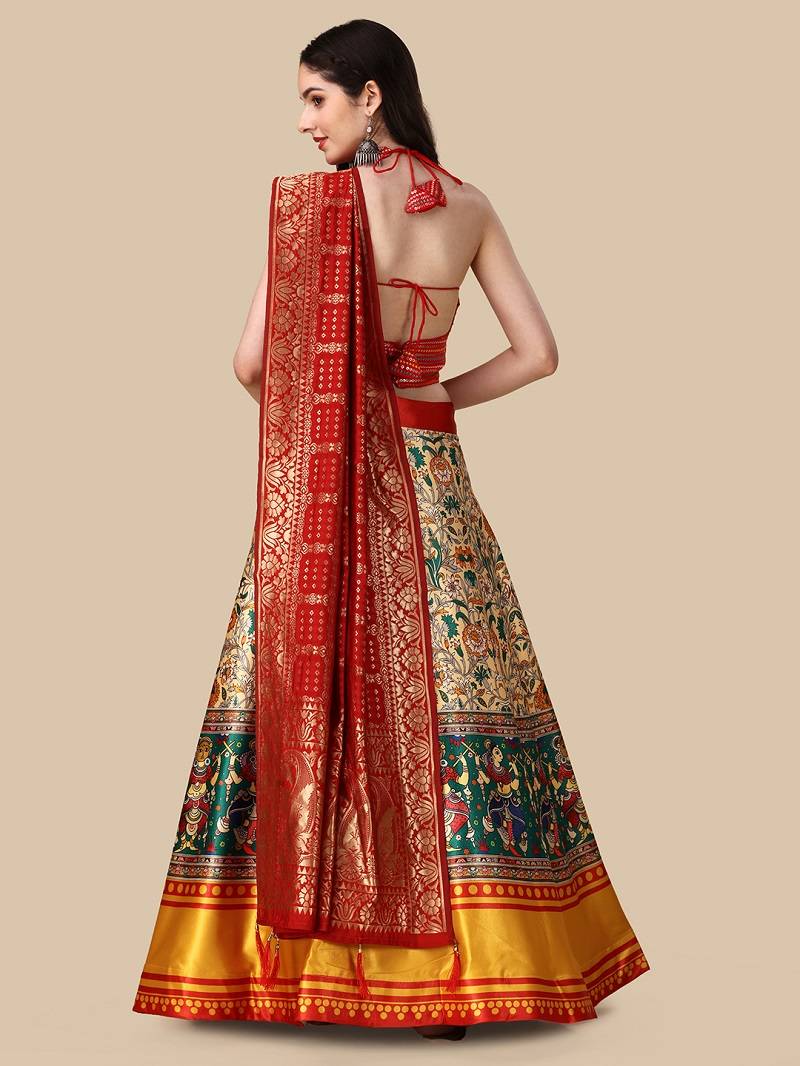 Red Digital Printed Lehenga Choli Set With Dupatt