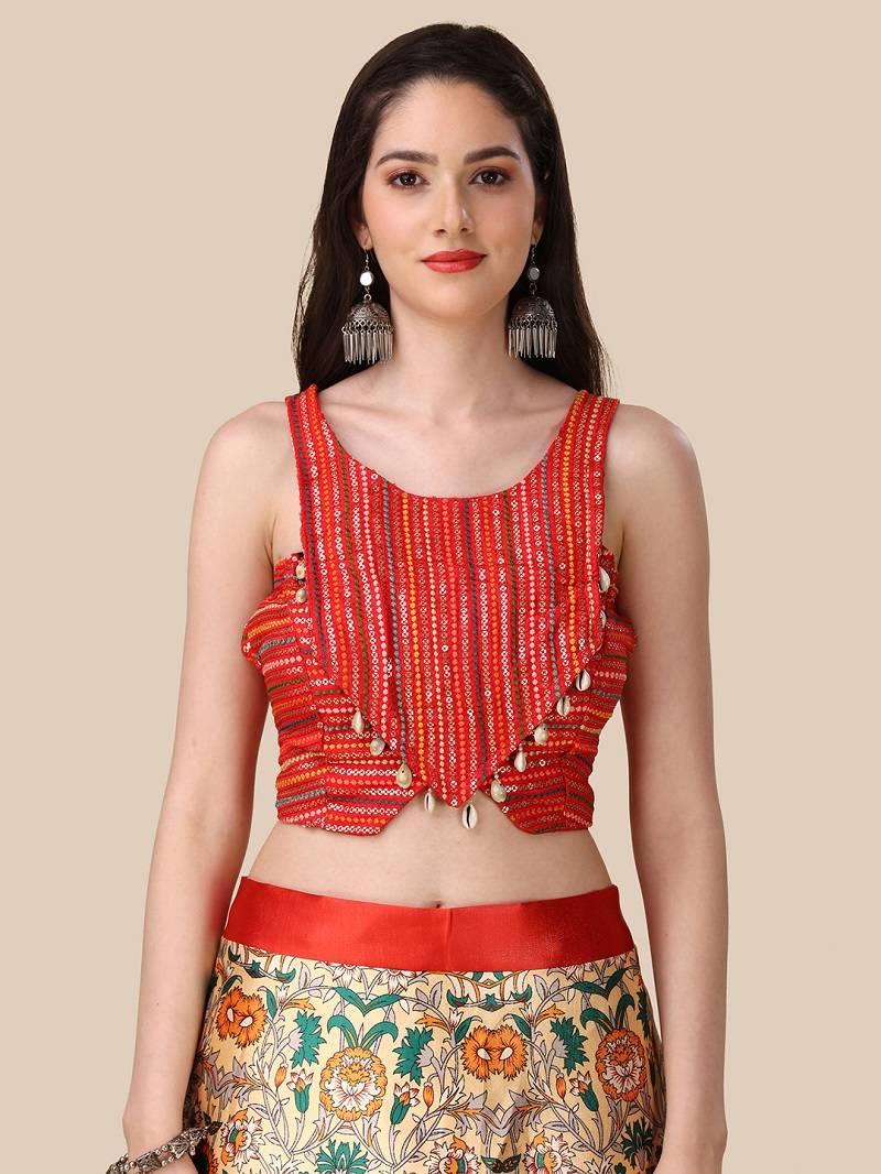Red Digital Printed Lehenga Choli Set With Dupatt