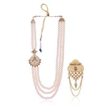   groom sherwani necklace moti mala layered for wedding | groom mala with brooch set 2