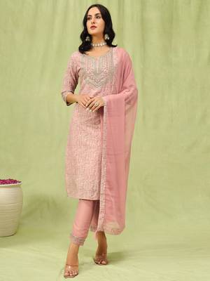 Vredevogel  women kurta and trouser duppata set with embroidery cotton blend 1