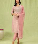 Vredevogel  women kurta and trouser duppata set with embroidery cotton blend