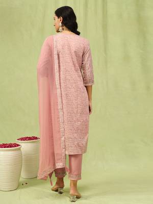 Vredevogel  women kurta and trouser duppata set with embroidery cotton blend 2