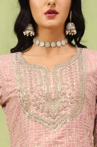 Vredevogel  women kurta and trouser duppata set with embroidery cotton blend
