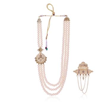   groom sherwani necklace moti mala layered for wedding | groom mala with brooch set 2