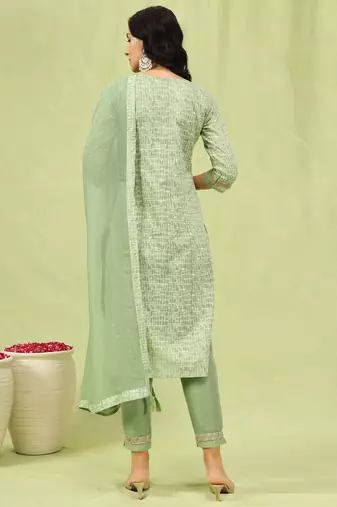Vredevogel  women kurta and trouser duppata set with embroidery cotton blend