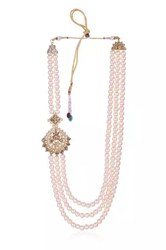   groom sherwani necklace moti mala layered for wedding | groom mala with brooch set