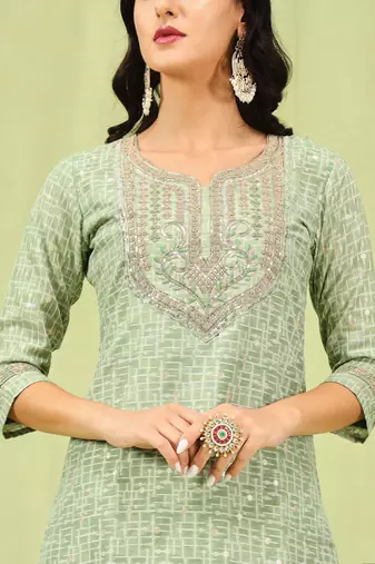 Vredevogel  women kurta and trouser duppata set with embroidery cotton blend