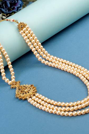   groom sherwani necklace moti mala layered for wedding | groom mala with brooch set