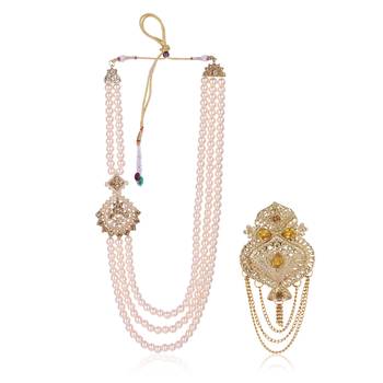   groom sherwani necklace moti mala layered for wedding | groom mala with brooch set 2