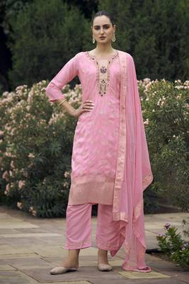 Vredevogel  women kurta and pant sets viscose rayon silk blend with neck handwork 1
