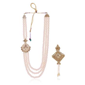   groom sherwani necklace moti mala layered for wedding | groom mala with brooch set 2