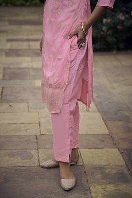 Vredevogel  women kurta and pant sets viscose rayon silk blend with neck handwork 4