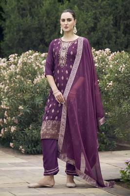 Vredevogel  women kurta and pant sets viscose rayon silk blend with neck handwork 1