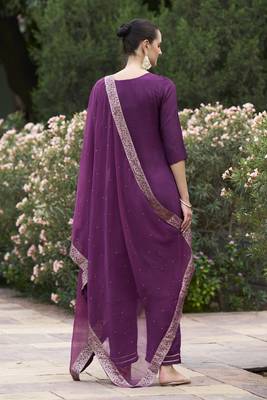 Vredevogel  women kurta and pant sets viscose rayon silk blend with neck handwork 2