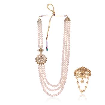   groom sherwani necklace moti mala layered for wedding | groom mala with brooch set 2