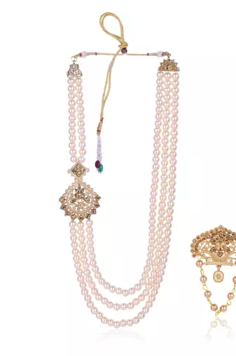   groom sherwani necklace moti mala layered for wedding | groom mala with brooch set