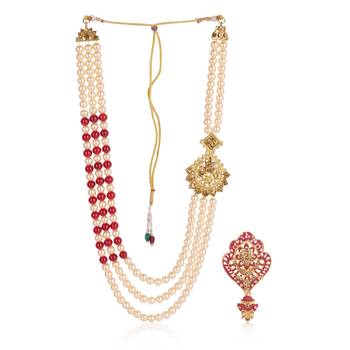   groom sherwani necklace moti mala layered for wedding | groom mala with brooch set 2