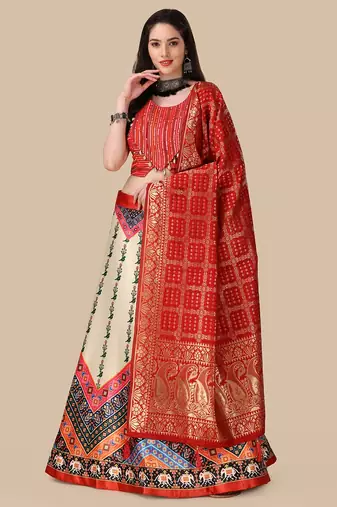 Red Digital Printed Lehenga Choli Set With Dupatt
