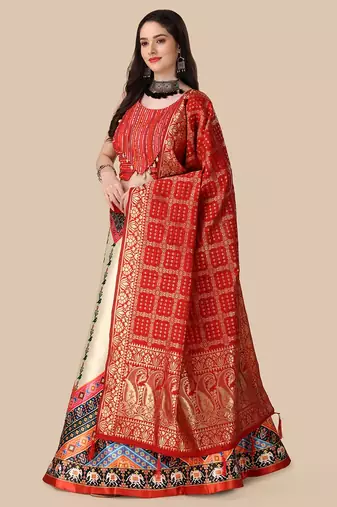 Red Digital Printed Lehenga Choli Set With Dupatt