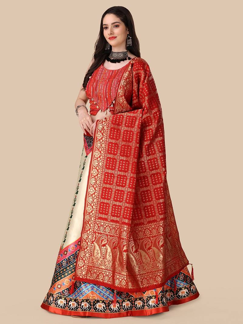 Red Digital Printed Lehenga Choli Set With Dupatt