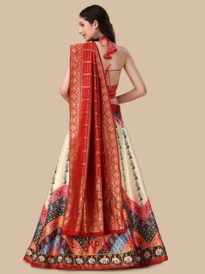 Red Digital Printed Lehenga Choli Set With Dupatt 4