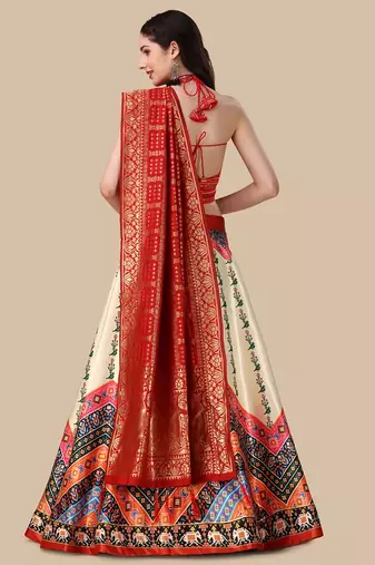 Red Digital Printed Lehenga Choli Set With Dupatt