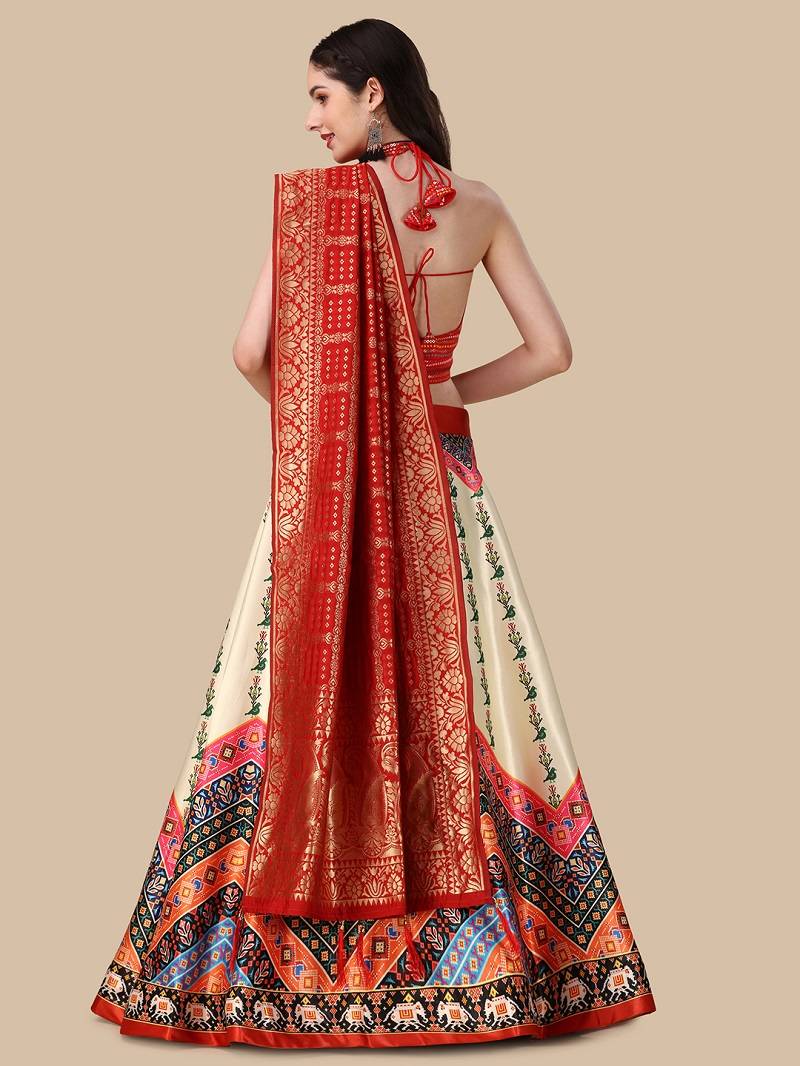Red Digital Printed Lehenga Choli Set With Dupatt