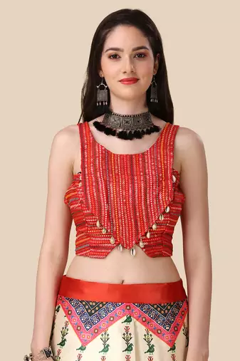 Red Digital Printed Lehenga Choli Set With Dupatt