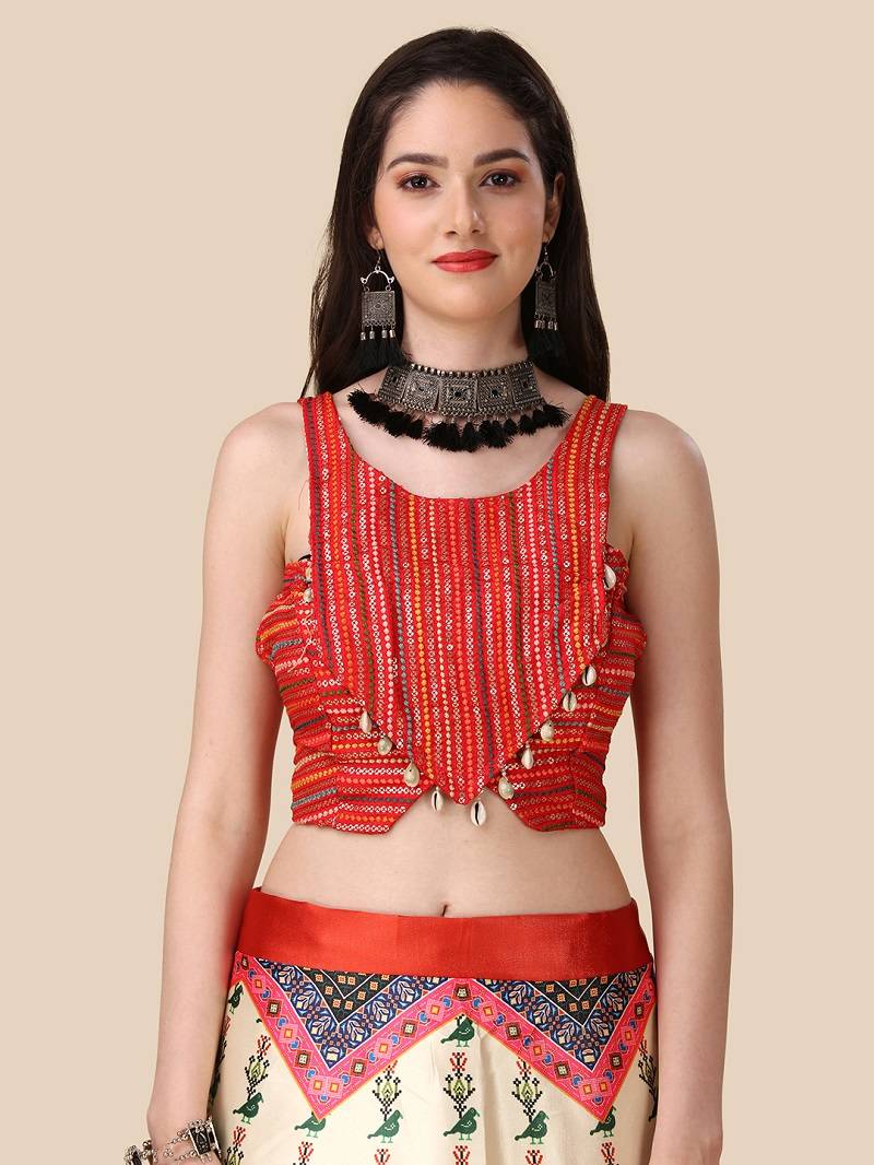 Red Digital Printed Lehenga Choli Set With Dupatt