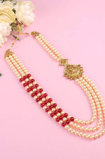   groom sherwani necklace moti mala layered for wedding | groom mala with brooch set