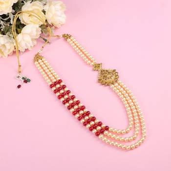   groom sherwani necklace moti mala layered for wedding | groom mala with brooch set 1