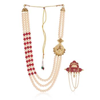   groom sherwani necklace moti mala layered for wedding | groom mala with brooch set 2