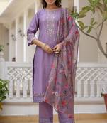 Vredevogel  women kurta and pant sets viscose roman silk fabric