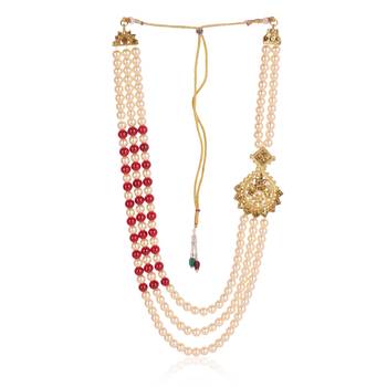   groom sherwani necklace moti mala layered for wedding | groom mala with brooch set 4