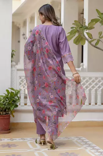 Vredevogel  women kurta and pant sets viscose roman silk fabric