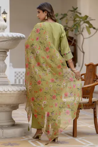 Vredevogel  women kurta and pant sets viscose roman silk fabric