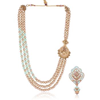   groom sherwani necklace moti mala layered for wedding | groom mala with brooch set 2