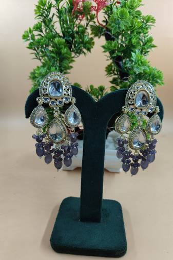   grey beads Kundan Mirror Jhumka beautiful chaandbalis for wo 