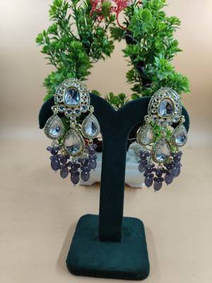   grey beads Kundan Mirror Jhumka beautiful chaandbalis for wo  1