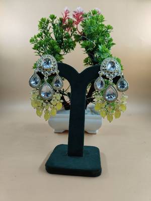   yellow beads Kundan Mirror Jhumka beautiful chaandbalis for wo  1