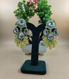  yellow beads Kundan Mirror Jhumka beautiful chaandbalis for wo 