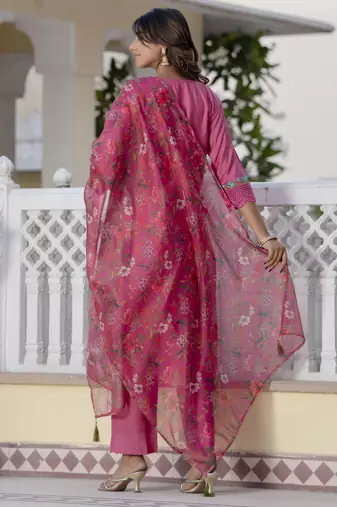 Vredevogel  women kurta and pant sets viscose roman silk fabric